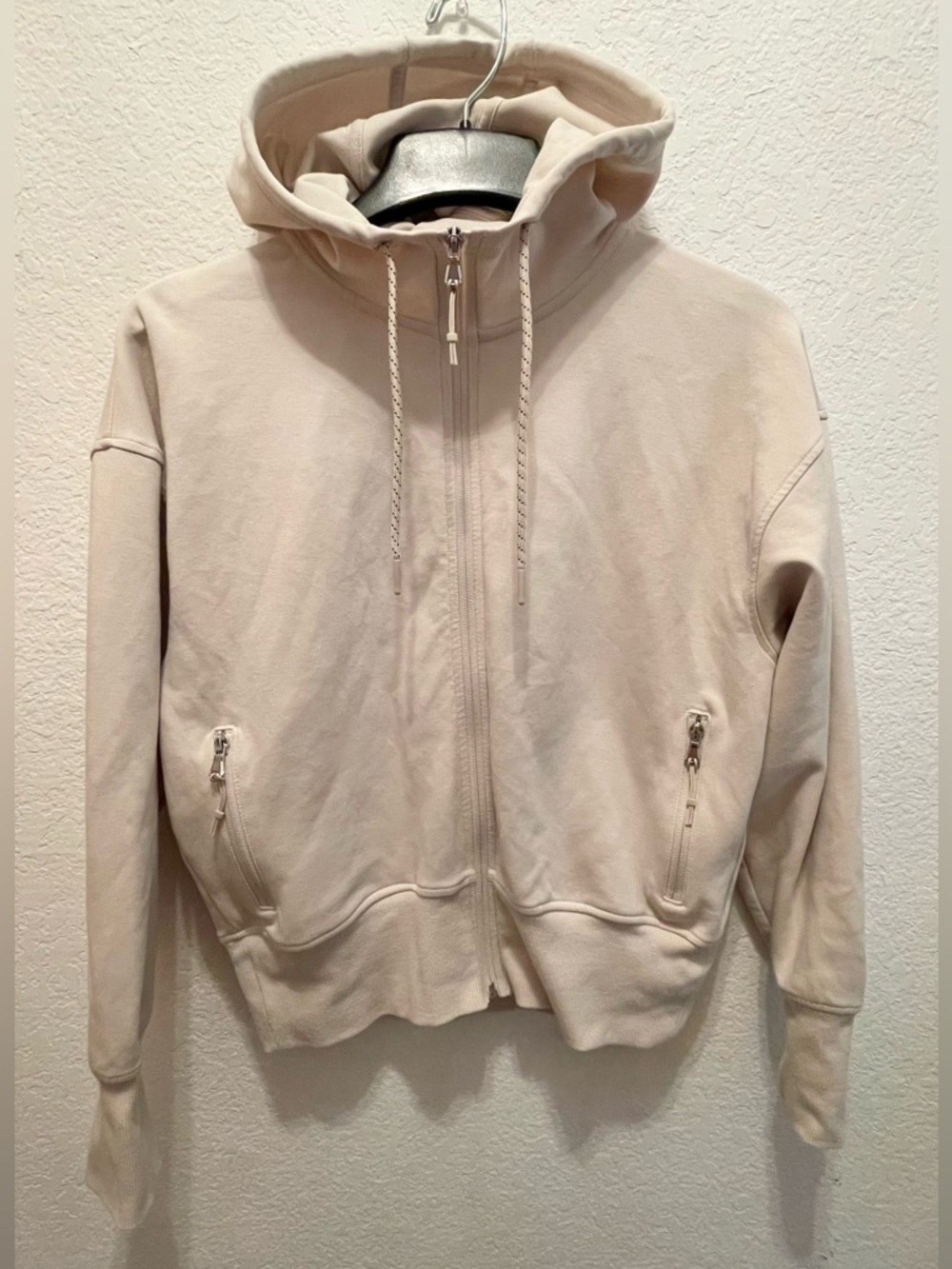 Old Navy Light Beige Funnel Neck Active Zip-Up Hoodie Women’s Small